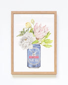 Framed botanical art print with Australian beer with flowers
