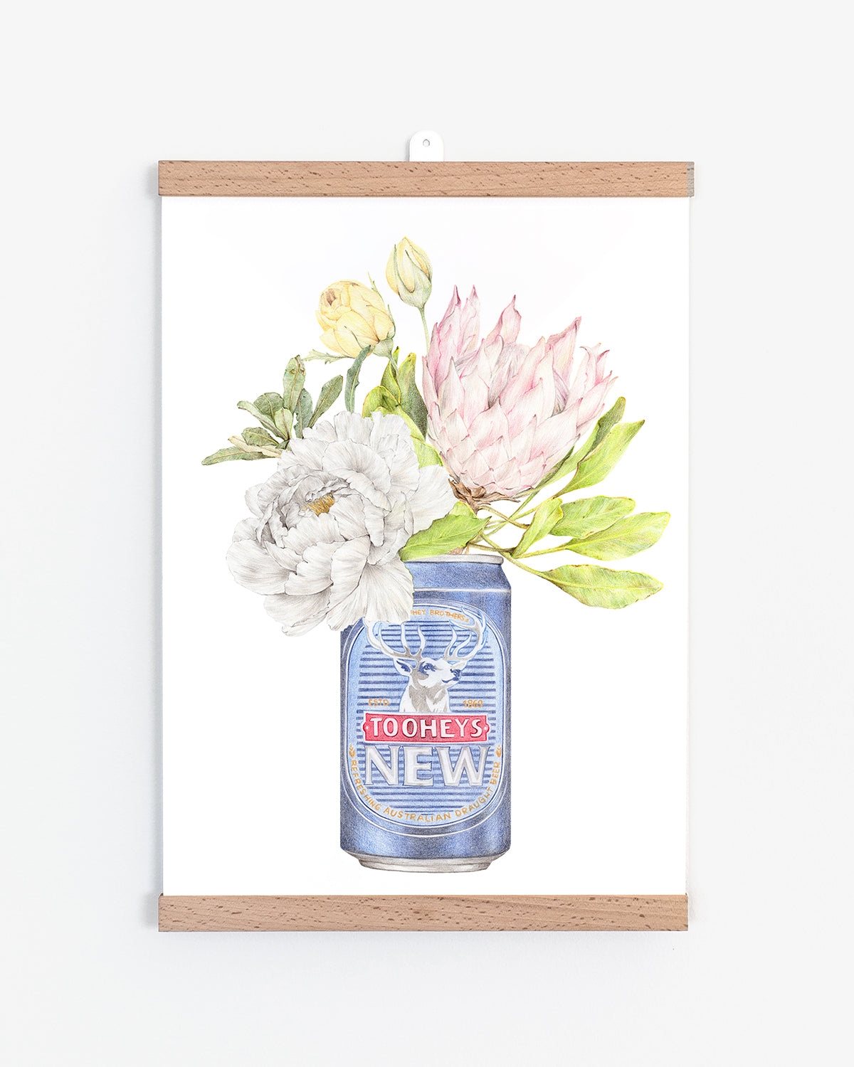 Australian art print with iconic Tooheys New beer with flowers