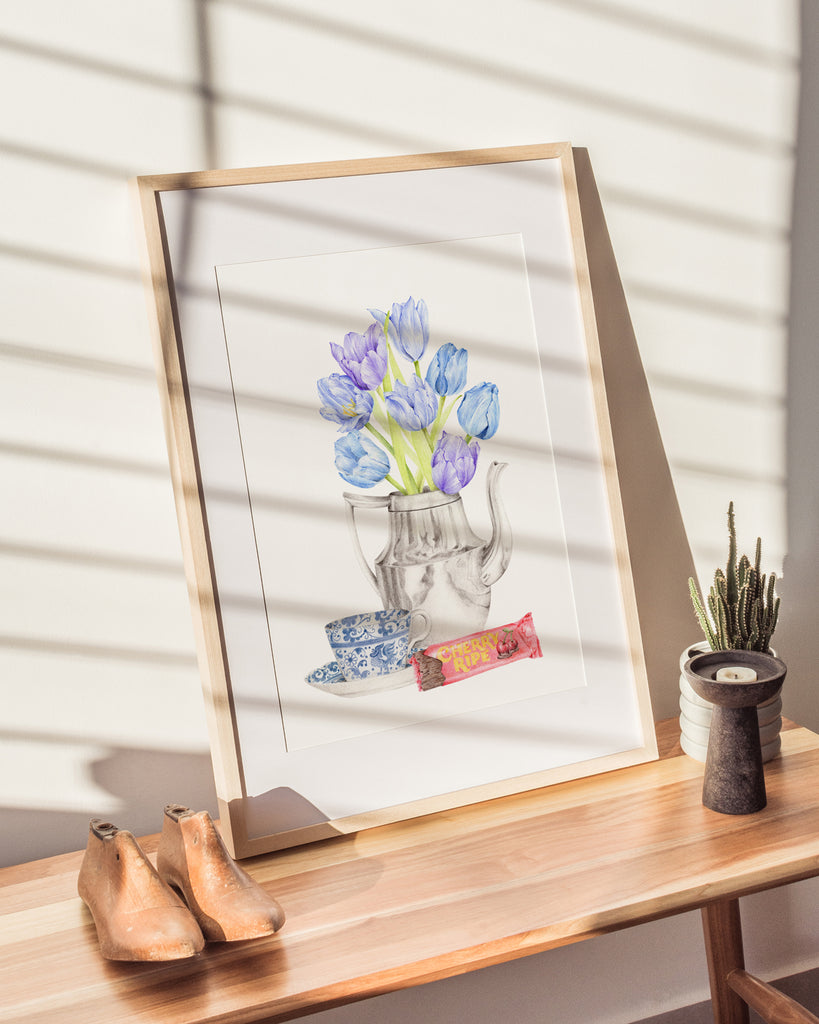 Botanical Art Print with tulips and Cherry Ripe