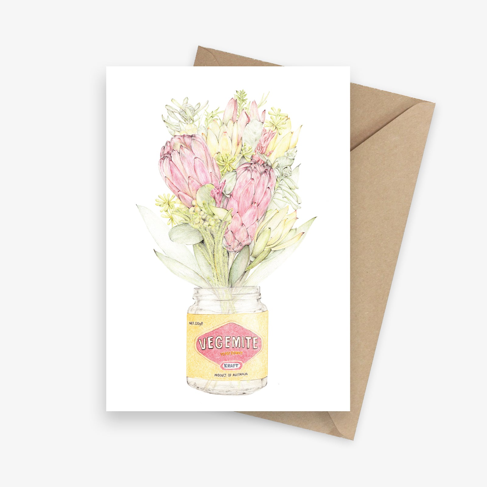 Greeting Card featuring Australian Native Flowers in a Vegemite Jar