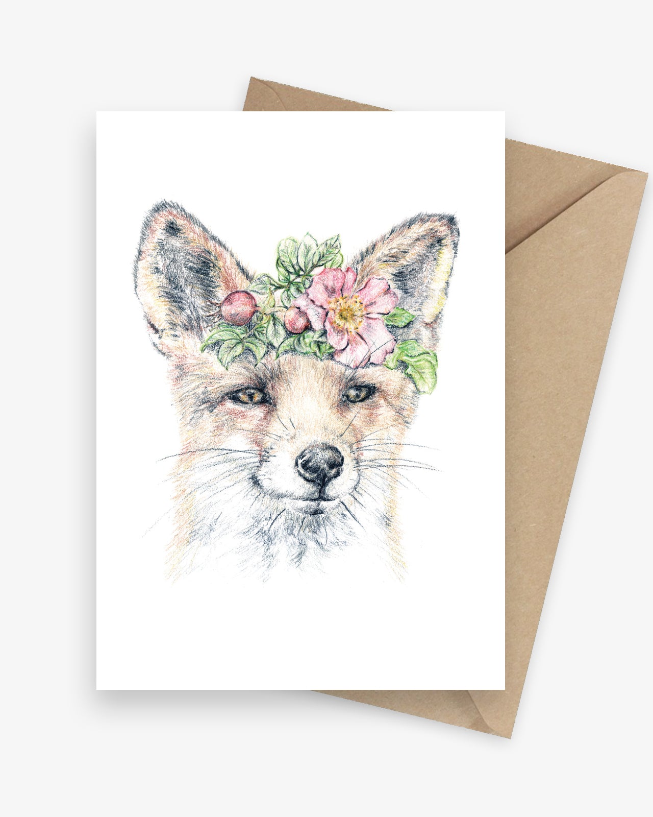 Greeting card featuring a fox with a flower crown.