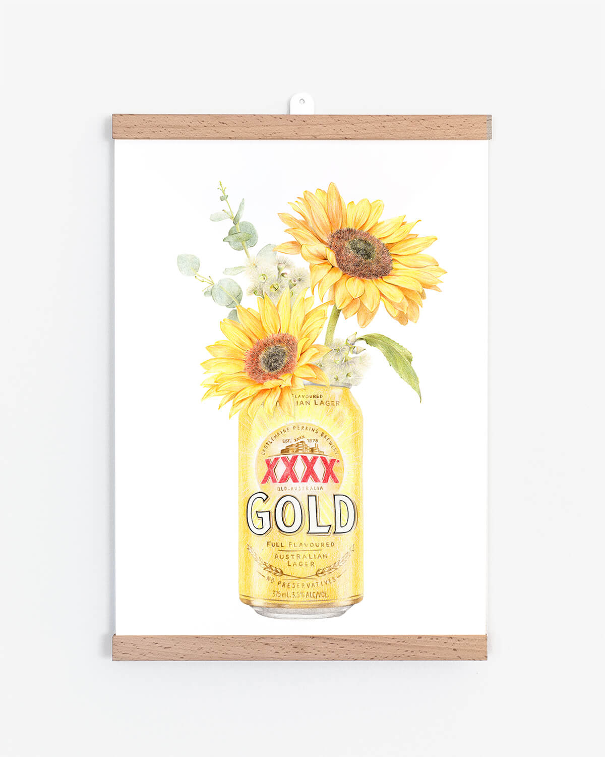 Classic Aussie Beer and Sunflowers Art Print