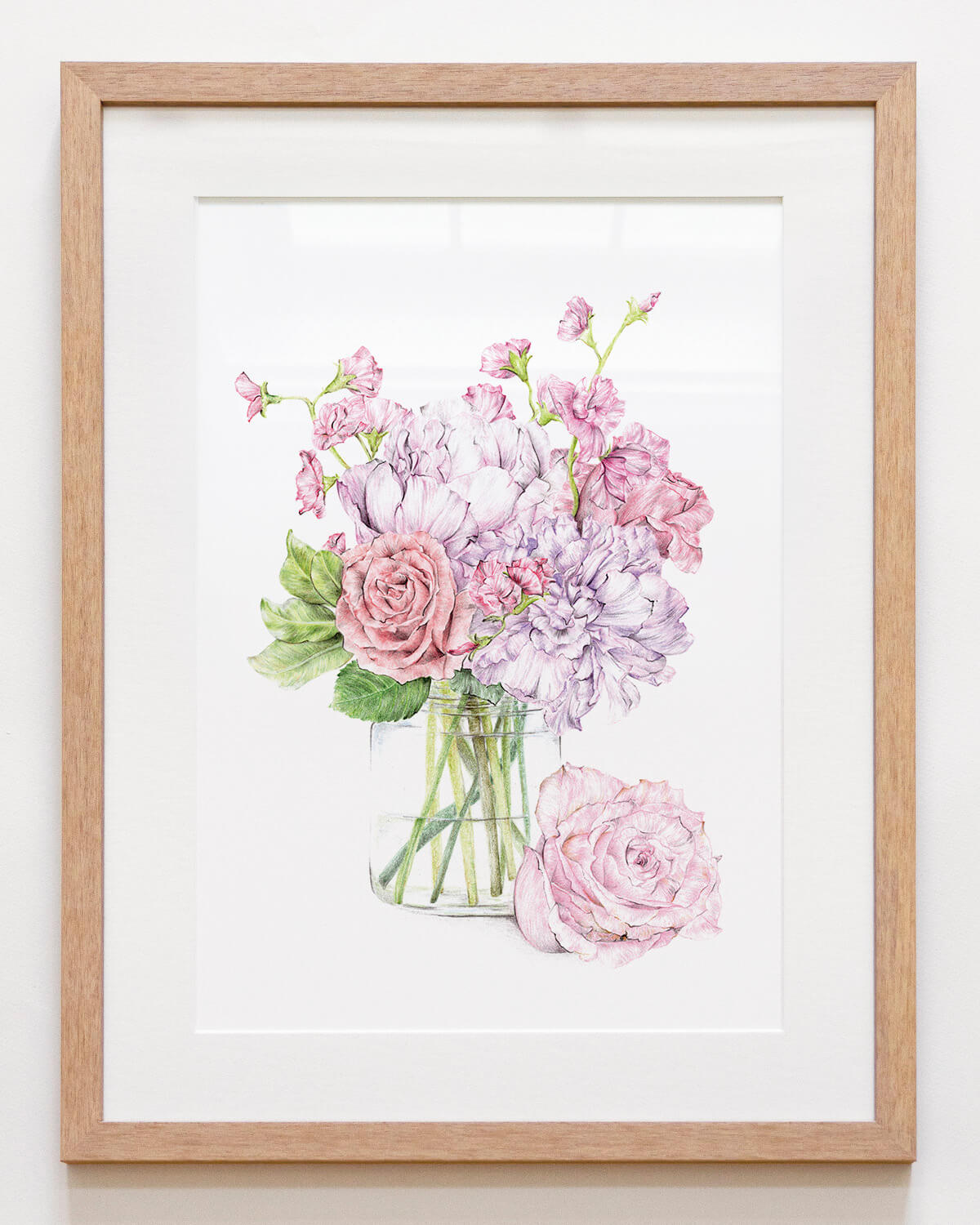 Framed botanical fine art print with garden florals